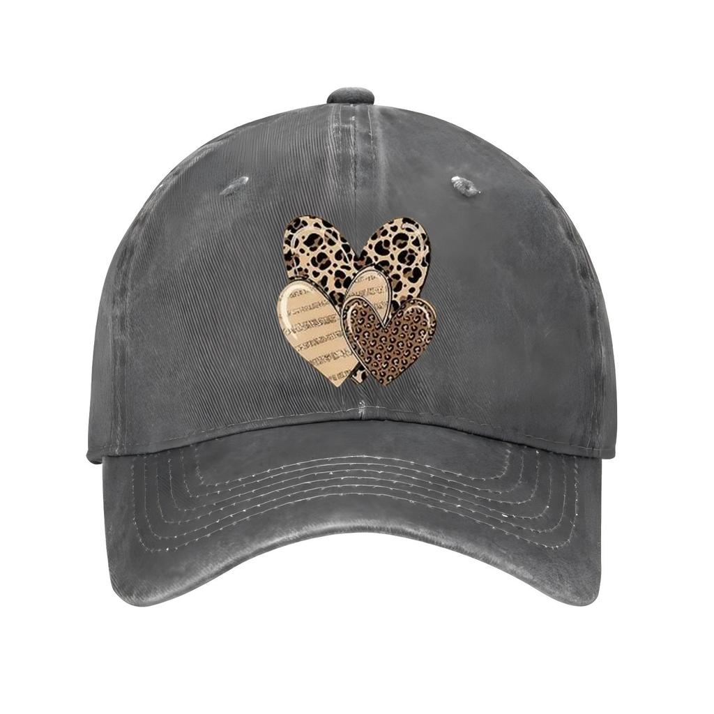 Leopard Print Hearts Baseball Cap Unisex Adjustable Cotton Casual Wash Style Summer Sun Hat