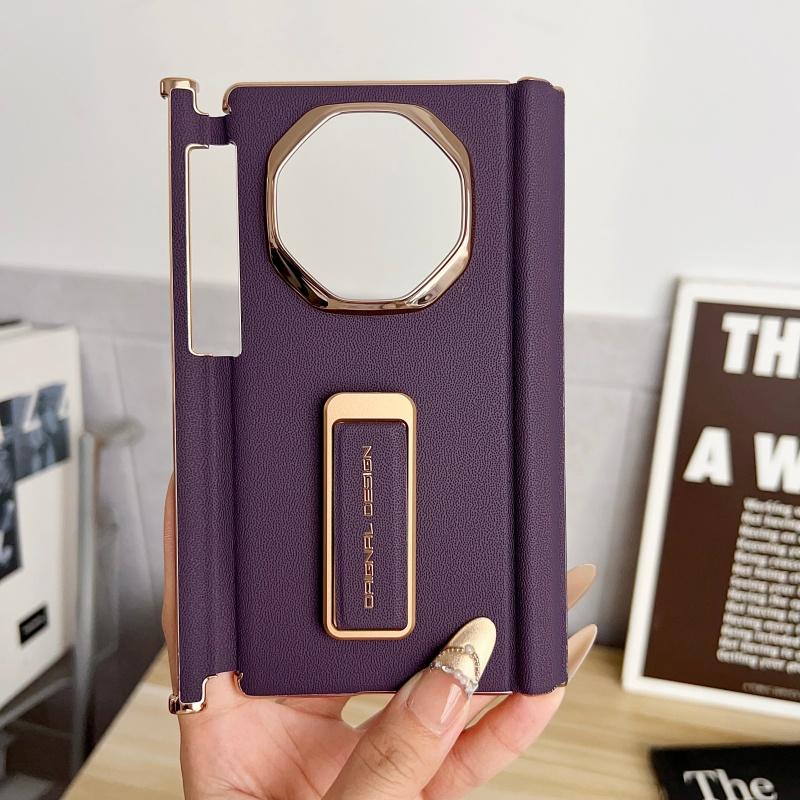 

Luxury Leather Case For Huawei Mate XT XTs Dual Hinge Protection Metal Bracket Anti-slip Finger Grip Band Drop-proof Cover Huawei Mate XTs Ultimate