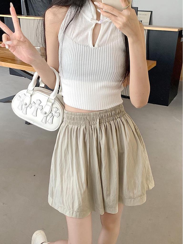 Apricot Ice Silk Women's High-Waist Casual Mid-Length Wide Leg Sports Shorts - Summer 2025