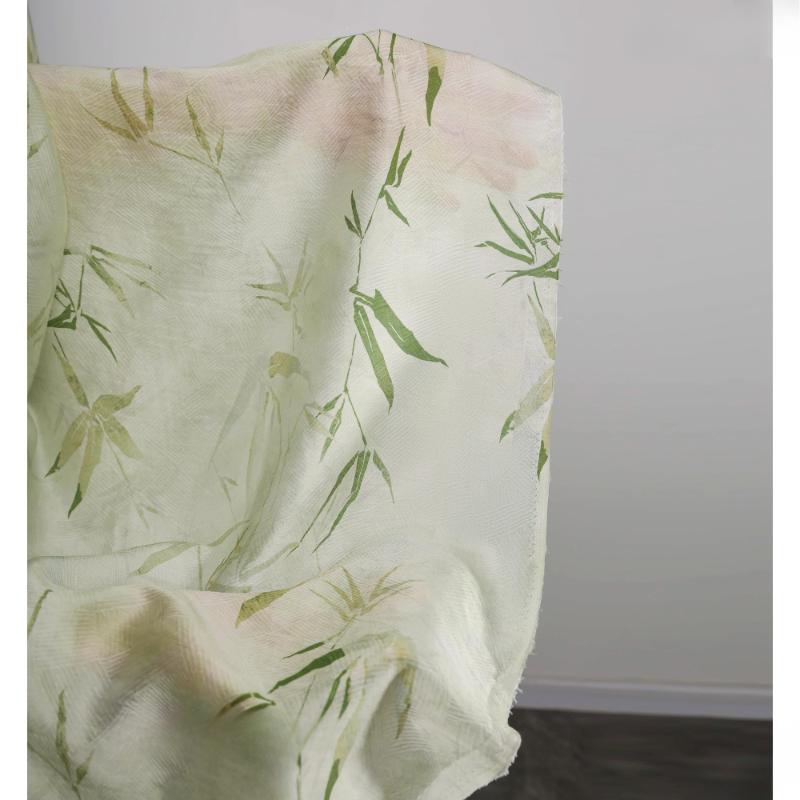 100x145cm Light Green Checkered Watercolor Bamboo Leaf Fabric Printed Dyed Shirt Skirt Designer Fabrics for Sew Material