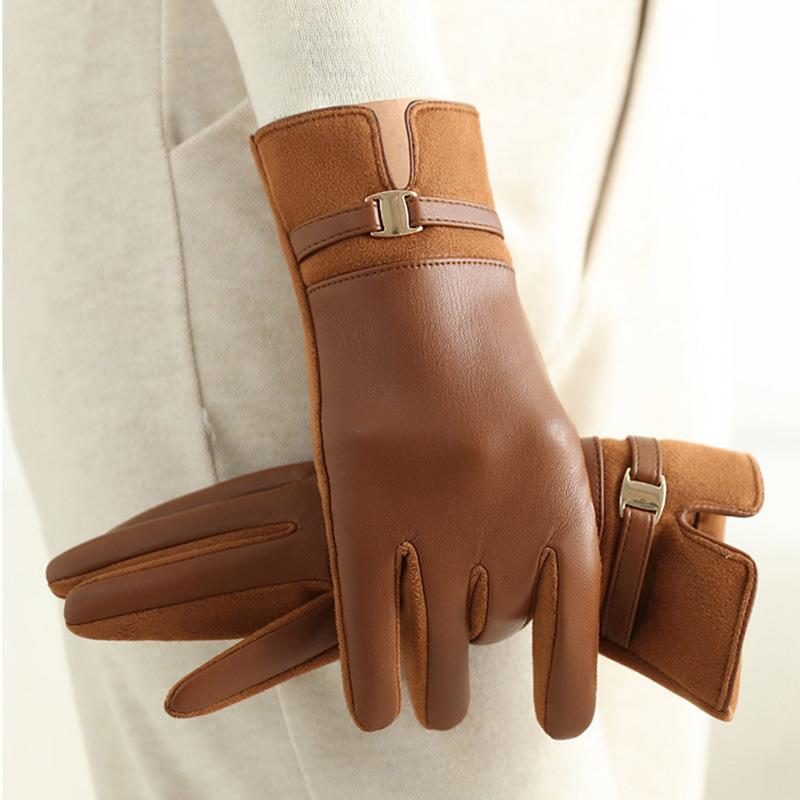 Winter Warm Outdoor Cycling Windproof Waterproof New High End Sweet Cool Wind Plush PU Women Gloves