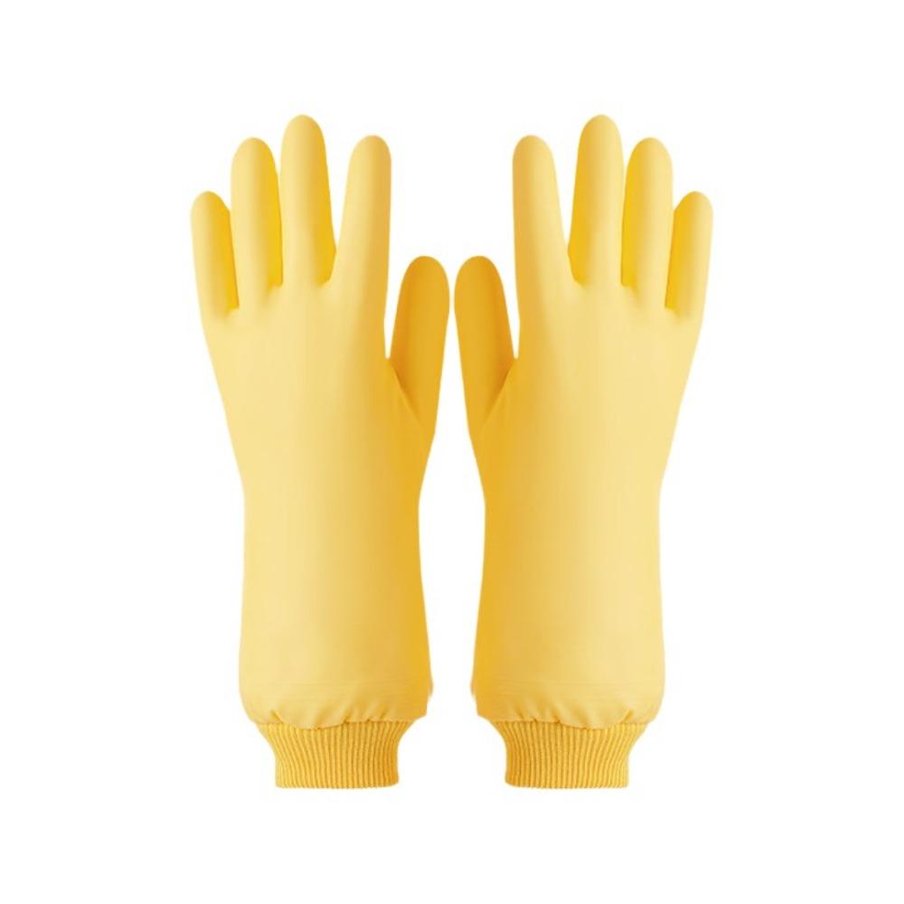 

1 Pair Fleece Dishwashing Gloves Lengthen Tear-resistant Laundry Cleaning Gloves Waterproof Reusable Kitchen Cleaning Gloves жовтий