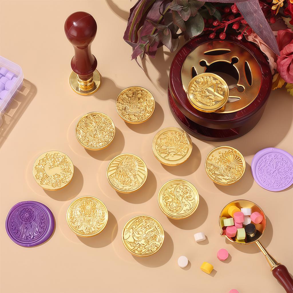 Wax seal stamp head, elegant vintage relief seal set, complete with envelopes, scrapbooking supplies, sealing wax beads