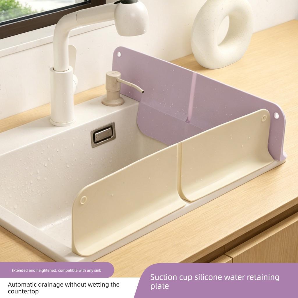 Sink Water Barrier Kitchen Splash-Proof Washbasin Waterproof Strip Heightened and Extended Silicone Suction Cup Sink Water Barrier Strip