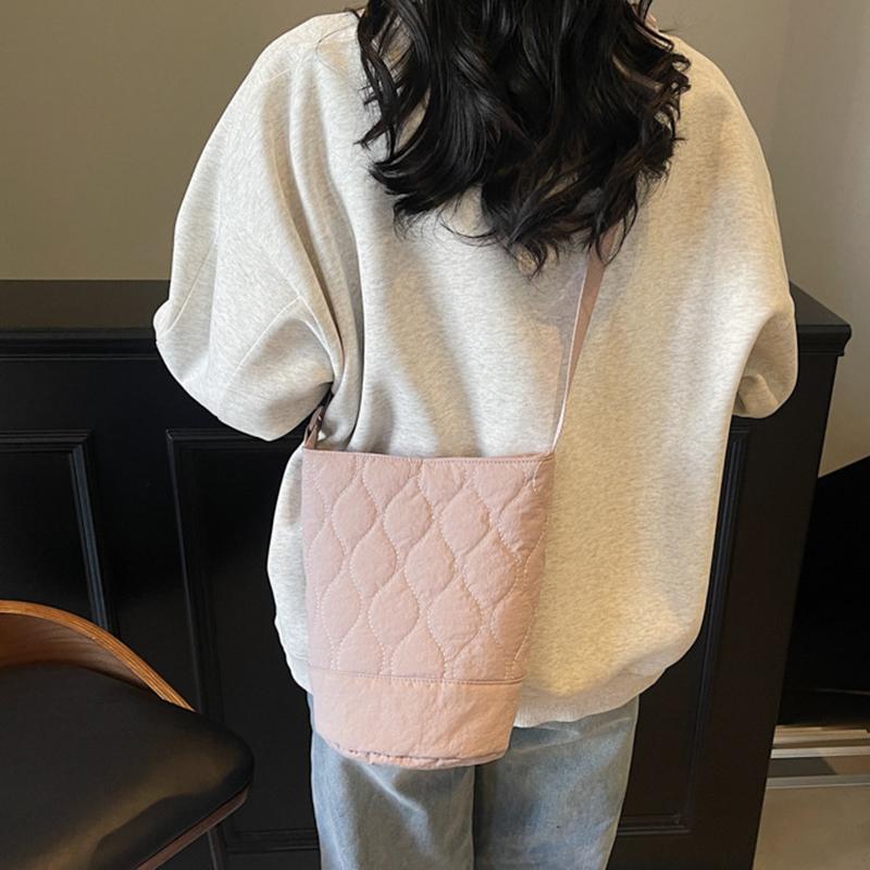 Korean Style Versatile Women Crossbody Bag Solid Color Adjustable Straps Cotton Clothing Bag Diamond Grid Tote Bag for Women