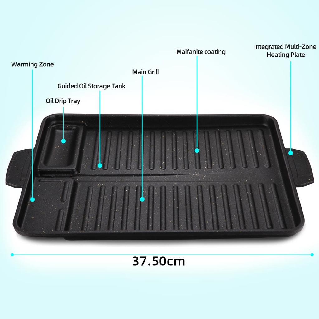 Korean BBQ Grill Pan For Indoor Outdoor Cooking Non-Stick Smokeless Rectangular Barbecue Plate with Oil Hole