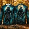 Gothic Halloween Monster Werewolf Moon Autumn Forest 3D Printed Men Long Sleeve T-Shirt Breathable and Quick-drying Outdoors Top