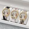 Fashion Rhinestone Women's Watch Flowers Printed Leather Band Female Quartz Watches