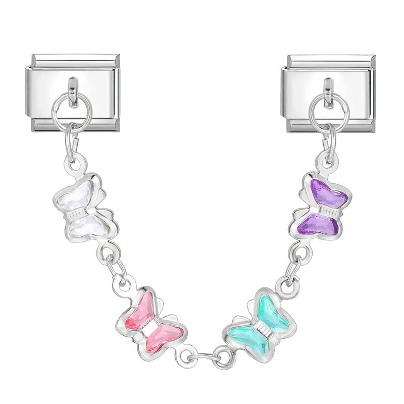 Zircon Long Tassel Butterfly Bow Knot Heart Italian Charm Links Fit 9mm Bracelet Stainless Steel DIY Jewelry Making