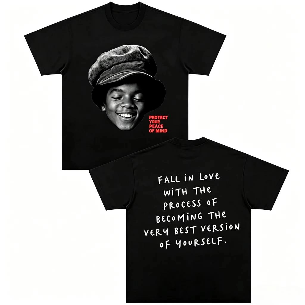 Vintage Michael Jackson Portrait "Fall in Love with The Process" T-Shirt Cotton Graphic Tee Men's and Women's Summer Streetwear