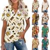 Women’s Casual V Neck Short Sleeve Collared Shirt with Festival Print Relaxed Fit Lightweight Top for Summer