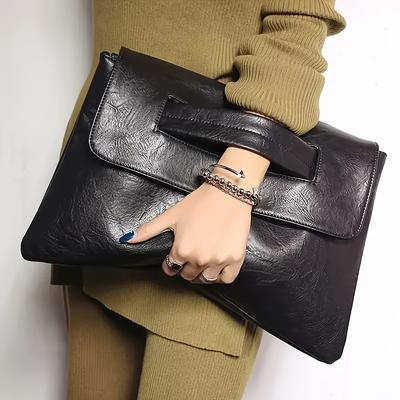 Klasik Retro Düz Renk El Cüzdanı, Geniş Kapasiteli Dokulu Bozuk Para Cüzdanı, Kadınların Trend El Çantası