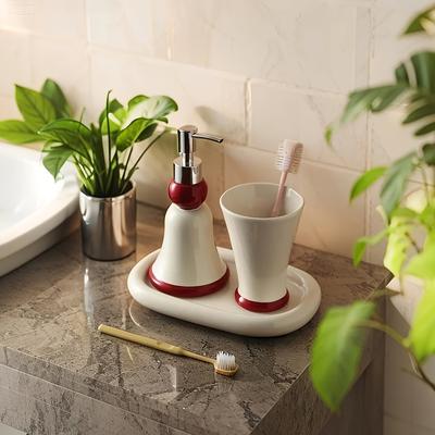 Toilet Ceramic Lotion Dispenser and Mouthwash Cup Set for Hotel, Home Bathroom Essentials