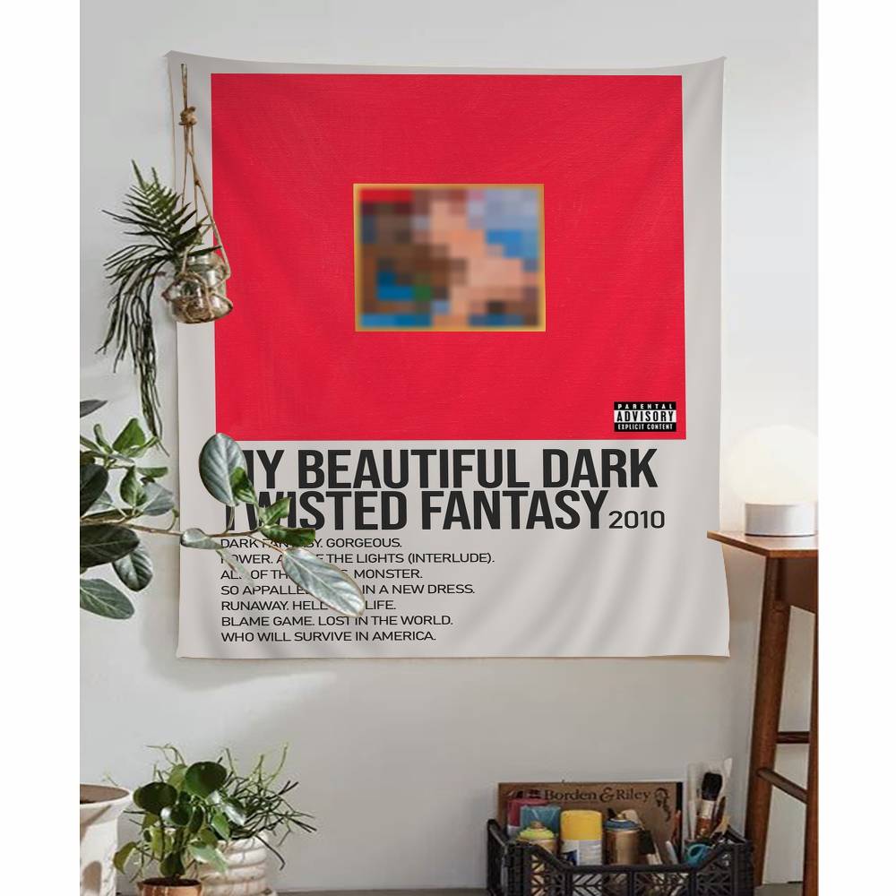 Rap Singer Kanye West Album covers Cartoon Tapestry Art Science Fiction Room Home Decor Wall Hanging Sheets