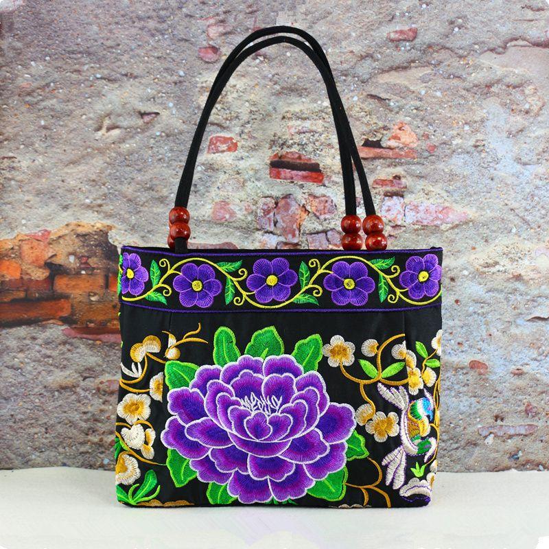 Original Ethnic Style Canvas Embroidered Women'S Bag Handheld Compact Bag Embroidery Handbags For Women Premium