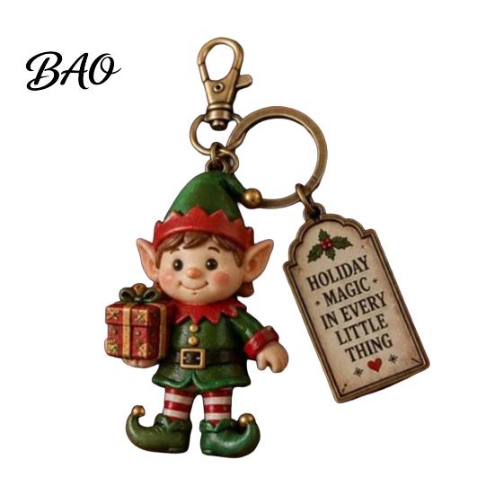 Holiday Keychain for Christmas with Gift Box, Cute Santa Claus Snowman Highland Cow Festive Accessories DIY Reindeer Bag Charm, Keyring Pendant, Gifts