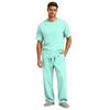 Men's Short Sleeve Pajama Set with Button Crotch and Elastic Waist Drawstring Pants for Sleepwear