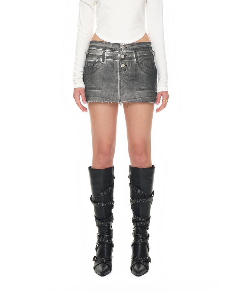 Too Much Tax Layered Waist Denim Skirt Pants Washed Black