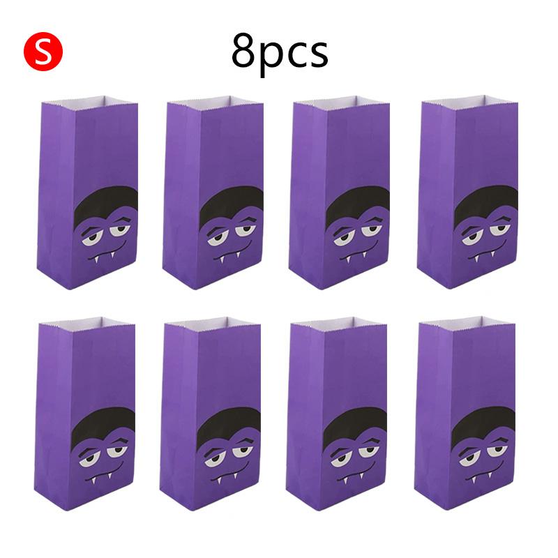 8pcs Halloween Flat Mouth Kraft Paper Bag Cute Cartoon Pattern Pumpkin Skull Spider Web Party Gathering Candy Storage Bag TMZ