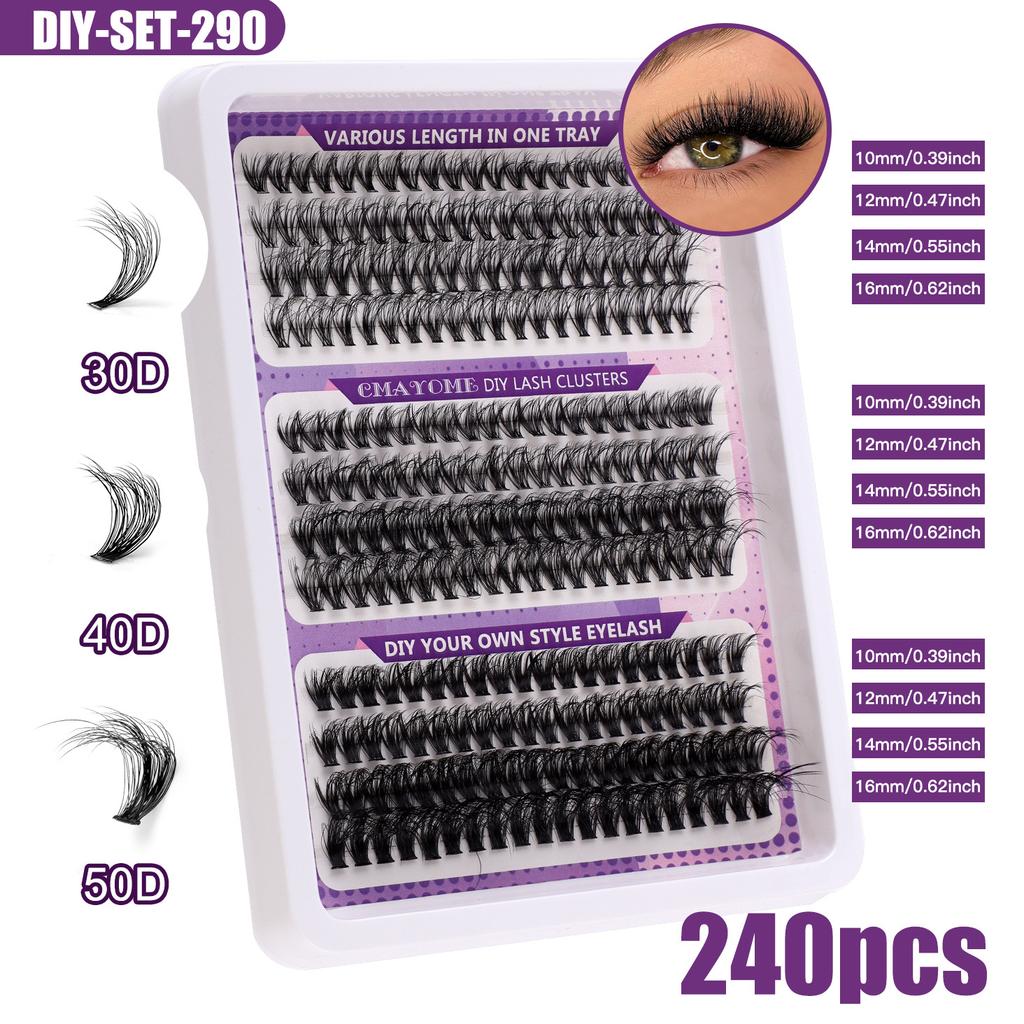 30D100D Dense Single Cluster False Eyelash Set 10-16Mm Curled Diy Segmented Eyelashes