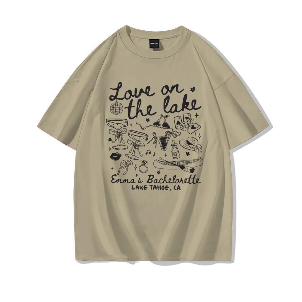 Love On The Lake Unisexs Tshirt Harajuku Graphic Casual Top 100 Cotton Tshirt Girls Retro Vintage Casual Round Neck Tops