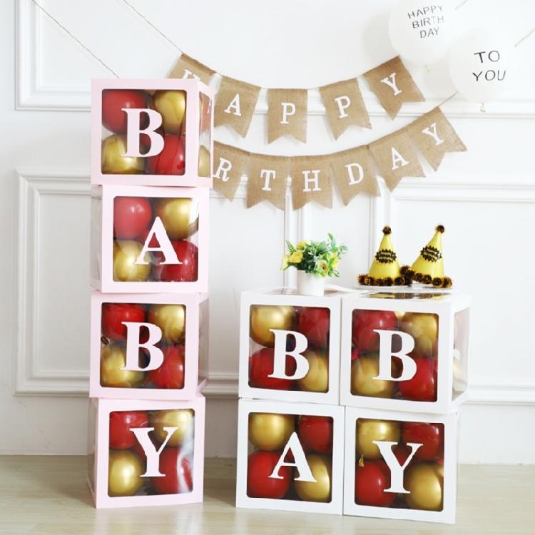 Set of 4 Baby Boxes with Letters Wedding Birthday Party Decoration Photo Props