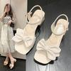 Medium Heel Beautiful Temperament Fashion Women's Shoes 2025 New French Bow Sandals Women's Summer Wear Exquisite High Sense