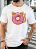 Unisex Short Sleeve T Shirt Cat Ear Donut Graphic Tee Sweet Food Print Tops Summer Soft Cotton Casual Street Wear For Adult Male