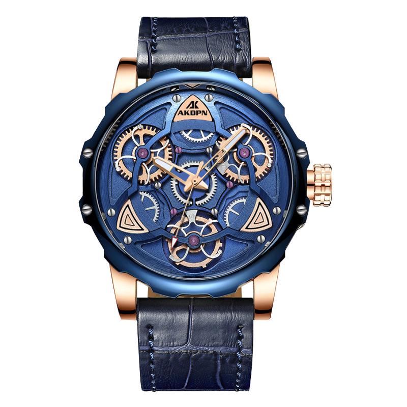 Men s AKDPN Hollow Gear Waterproof Quartz Watch with Large Dial and Leather Strap