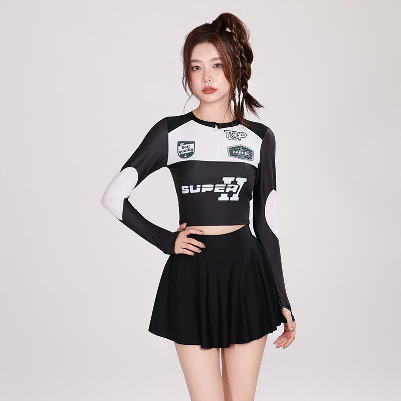 Hao Zhi Lang Women s Motorcycle Style Long Sleeve Two-Piece Swimsuit - High-End, Conservative 2025 Design M [For 37.5-45 kg]