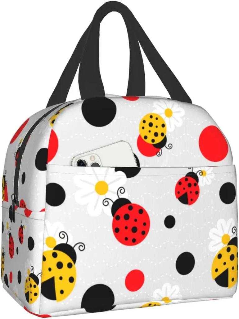 Dots Ladybug Lunch Box Insulation Lunch Bag for Women Men Reusable Lunch Tote Bags Perfect for Office Camping Hiking Picnic