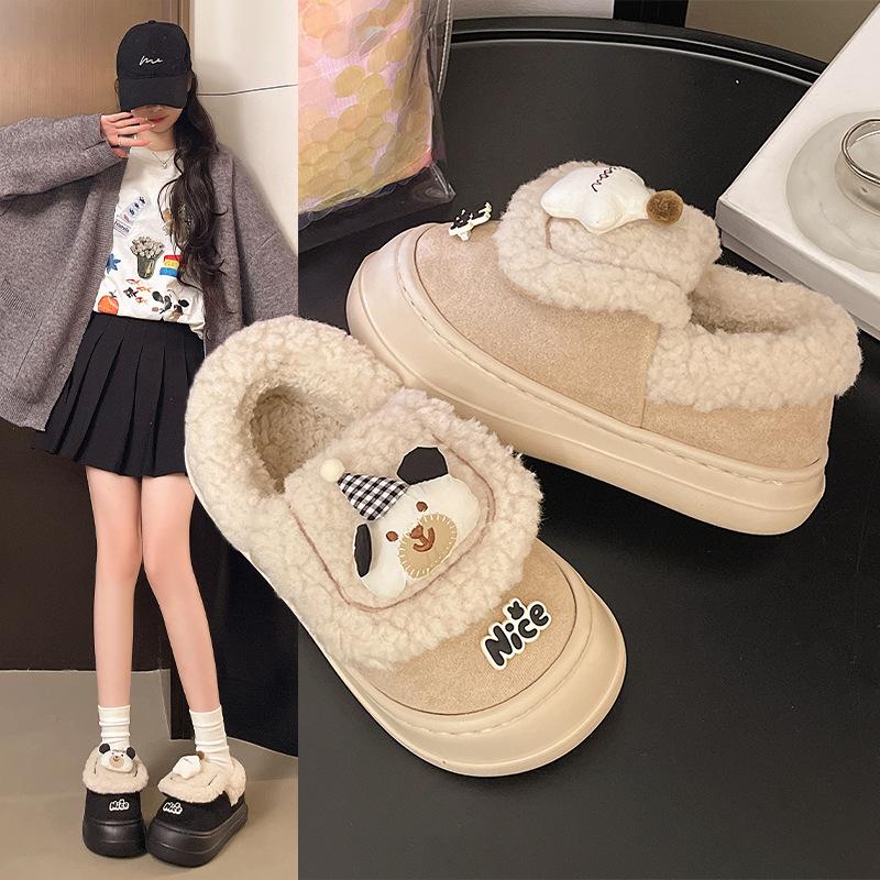 Women's Cartoon Large Size Soft Sole Winter Warm Fur One Snow Boots Padded Lined Ankle Boots Anti-slip Hiking Casual Sports Cotton Boots