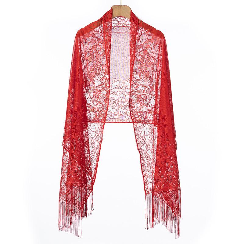 Damen Spitzenschal: Ein vielseitiges Oberbekleidungsstück für Frühling und Herbst mit Quasten, perfekt als Sommer-Seidenjacquard-Schal oder Ergänzung zu einem Cheongsam-Kleid.