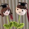 Graduates Crochet Flower Bouquet Graduation Hat Cartoon Boy Girl Dog Handmade Knitting Flower Branch Grad Parties Home Decoration