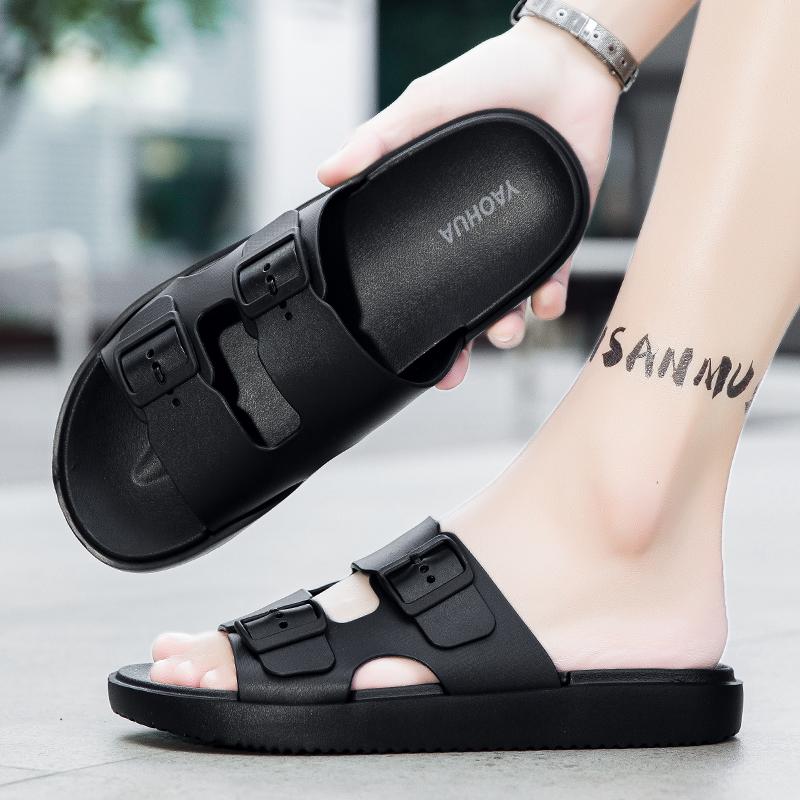 Fashion Summer Men Women's Flip Flops Outdoor Anti-slip Fashionable Retro Buckle Thick Bottom Sandals Beach Shoes Slip-On PVC Material