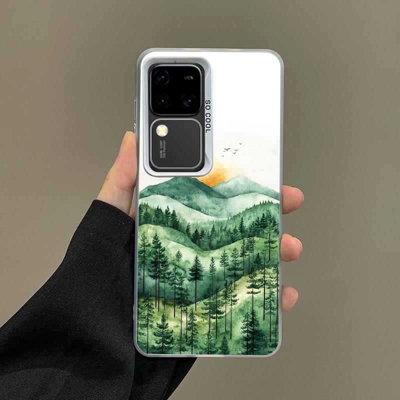 For Samsung Galaxy S24 S23 Ultra Plus FE S25 S22 Ultra Plus S21 FE Laser Phone Case Mountain Mist Nature Shockproof Back Covers