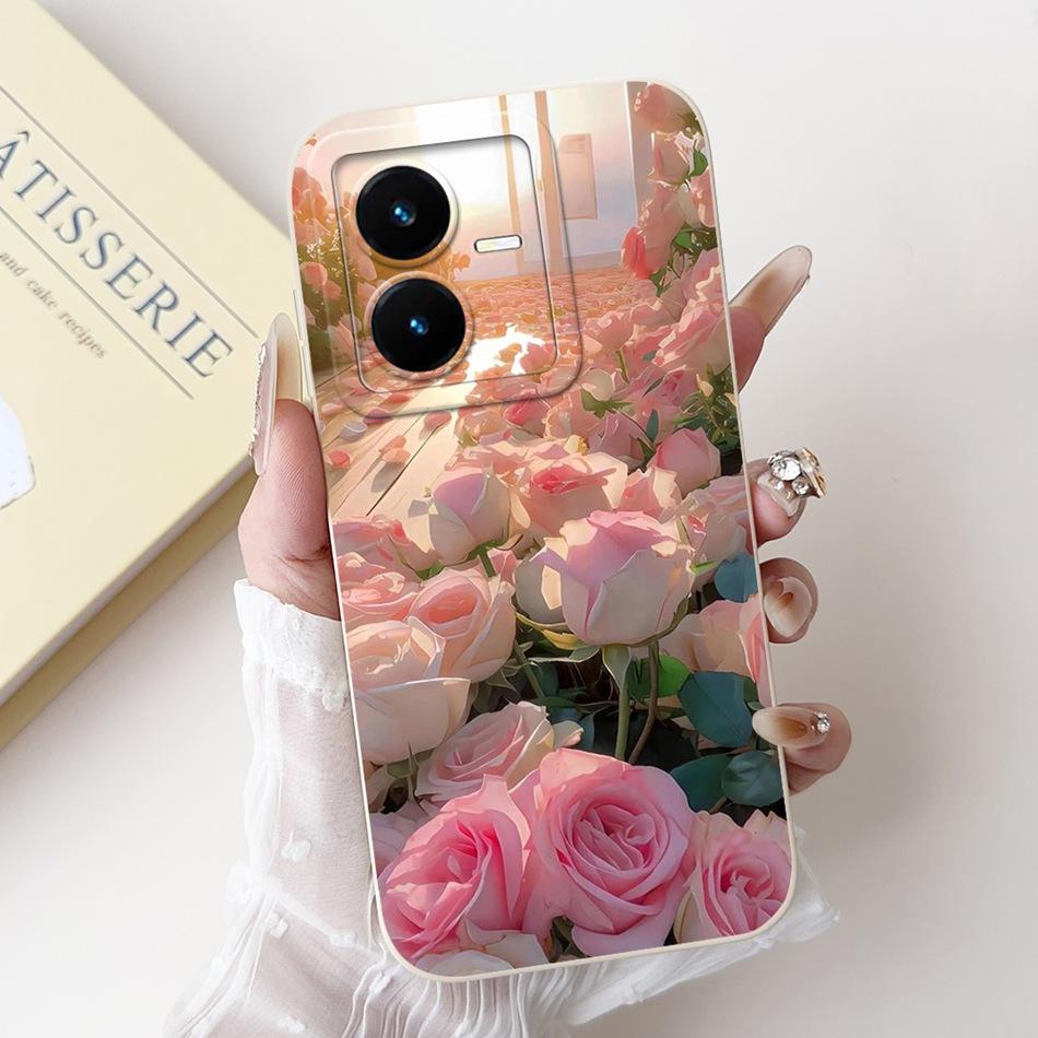 For Vivo Y22 Y22s Y22t Phone Case Vivo V2206 V2207 Y22 Y22s Y22t Elegant Floral Cat Painted Soft Silicone Shockproof Cases