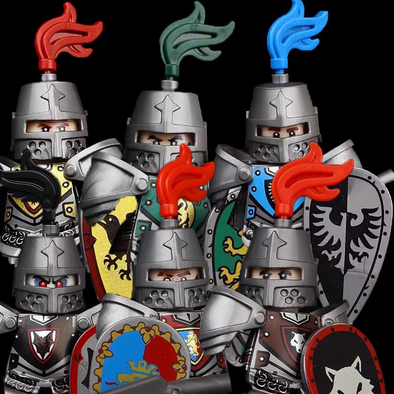 Medieval Soldier Knight Figure MOC Building Block Green Dragon Castle Infantry Orcs Pirate Roman Cavalry Weapons Toys Gifts D122