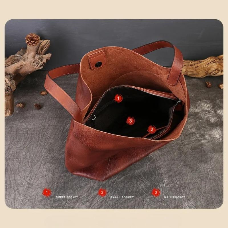 Johnature Large Capacity Retro Women's Bag Genuine Leather Tote Bag Versatile Soft Cowhide Shoulder Bag