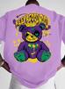 Fashionable summer Unisexs new horror bear letter print micro elastic breathable round neck Tshirt outdoor urban casual top
