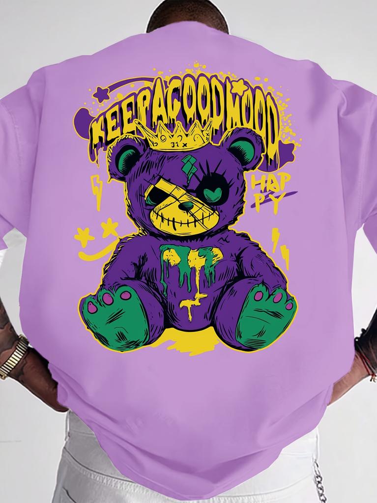 Fashionable summer Unisexs new horror bear letter print micro elastic breathable round neck Tshirt outdoor urban casual top