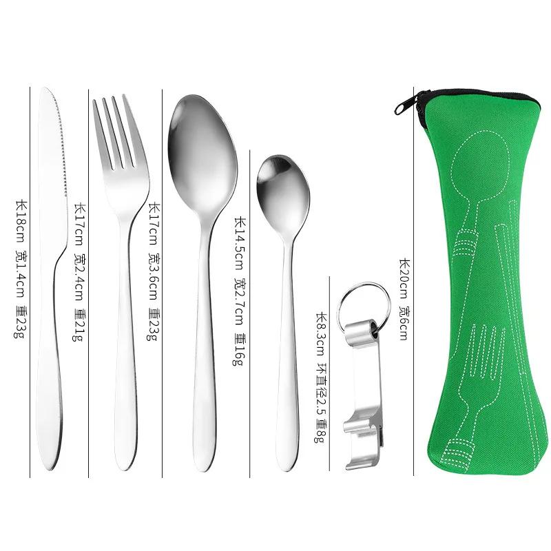 5 stk Beinpakke Utendørs Reise Bærbart Bestikk Kniv, Gaffel, Skje Sett, Rustfritt Stål Kniv, Gaffel Sett Hot Selling