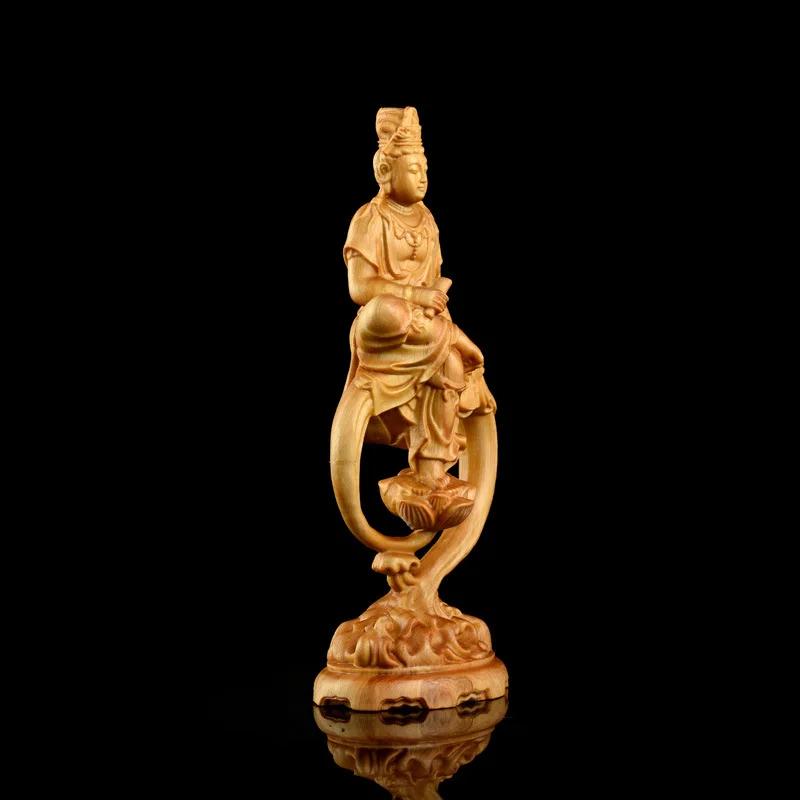 Wooden Guanyin Buddha Bodhisattva Statue Hand-Carved , Buddhism Figure Home Room Office Feng Shui Statue