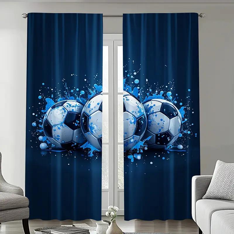 2 Stück Dynamische Fußball-bedruckte Vorhänge, Entwickelt für Lichtfilterung, Qualitätsmaterial, Ideal für Sportbegeisterte Zuhause Wind