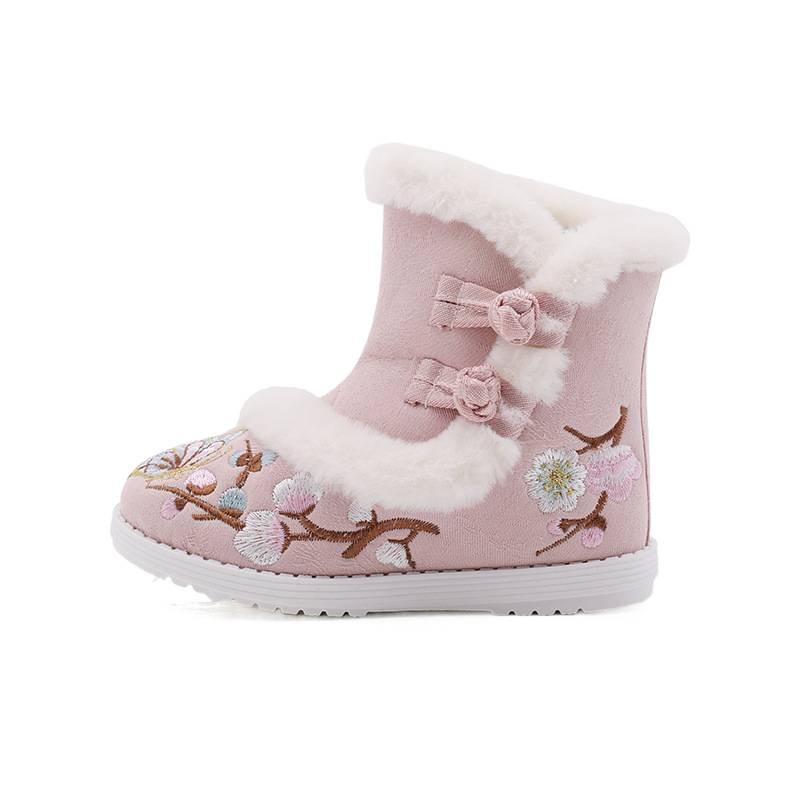 Women's Girls Ethnic Style Embroidery Cold Warm Padded Snow Boots Thick Bottom Heightening Non-slip Wear-resistant Outdoor Leisure Sports Cotton Boots