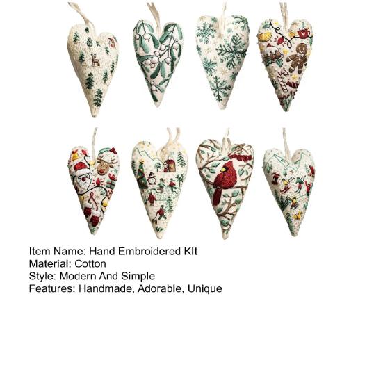 Diy Heart Shaped Hand Embroidered Christmas Ornament Kit Beginner Friendly Embroidery Craft