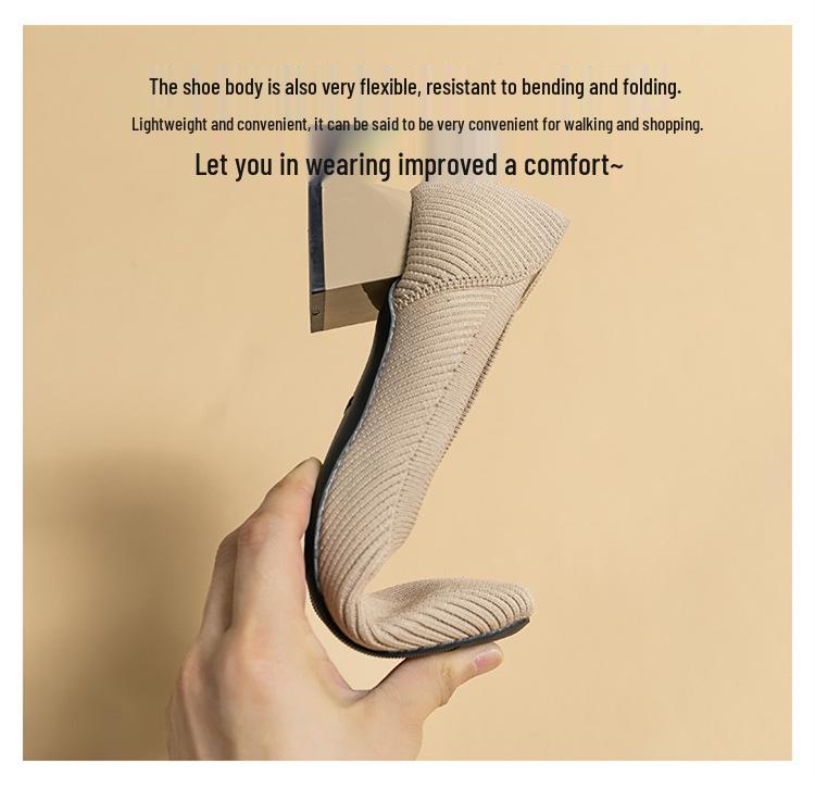 Women’s Breathable Knit Square Toe Chunky Heel Casual Shoes - 4cm Medium Heel, Plus Size, Soft Sole, Summer Style.