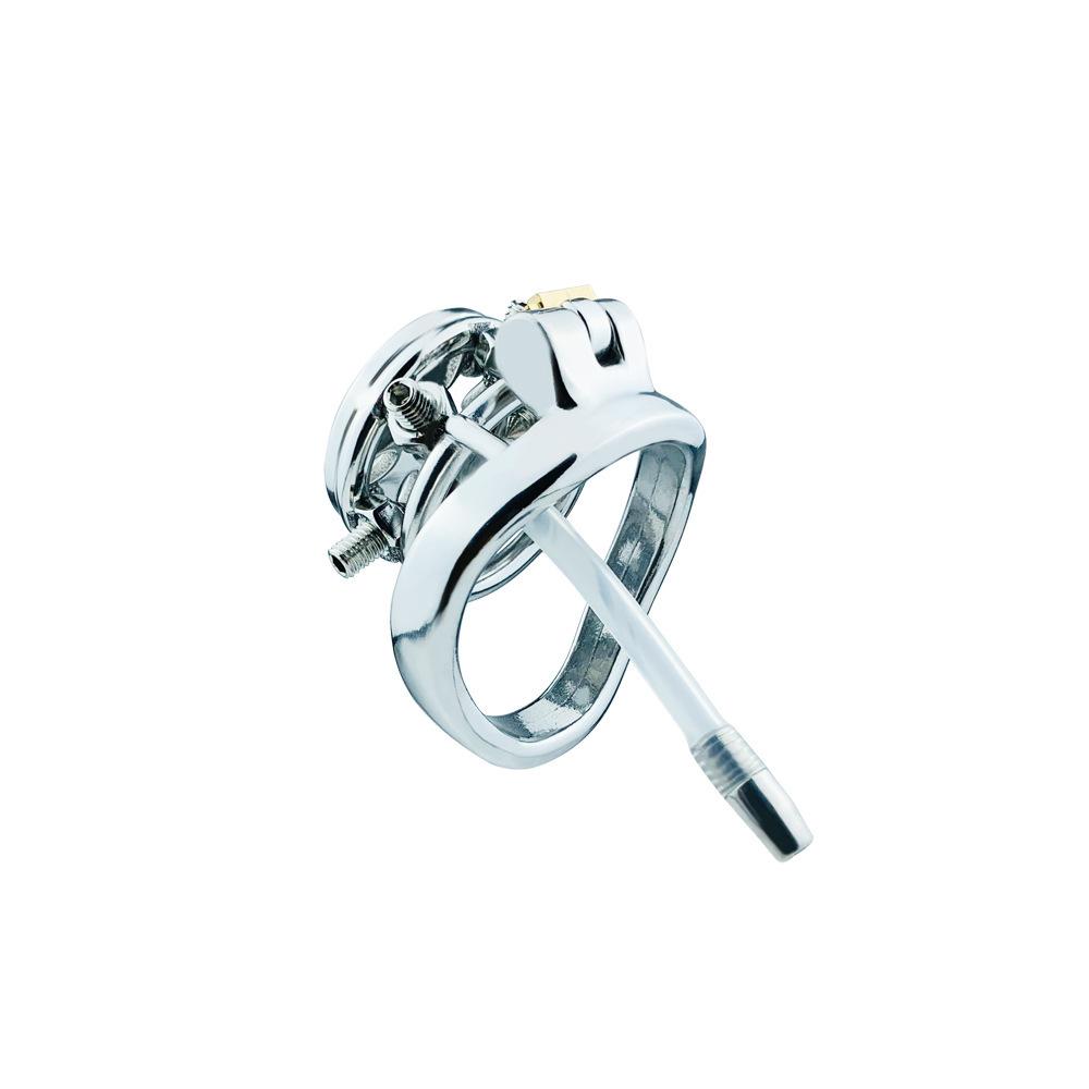 Stainless Steel Men's Short Flat Lock Metal CB Lock Urethral Chastity Belt Rivets Penis Cage Sex Toy Cuckold Cock Rings