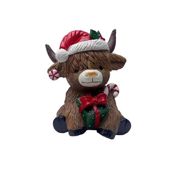 Christmas Highland Cow Figurine Resin Santa Tree Scottish Statue for Xmas Home Garden Kitchen Office Tiered Tray Table Decor