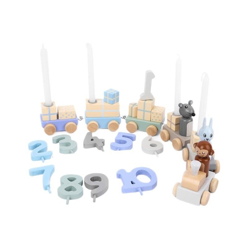 Wooden Digital Candle Commemorative Day Train Toy Set For Holiday Celebration